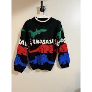 Vintage Hot Cashews Dinosaurs Colorful Sweater Size 4-5 Acrylic Made in USA